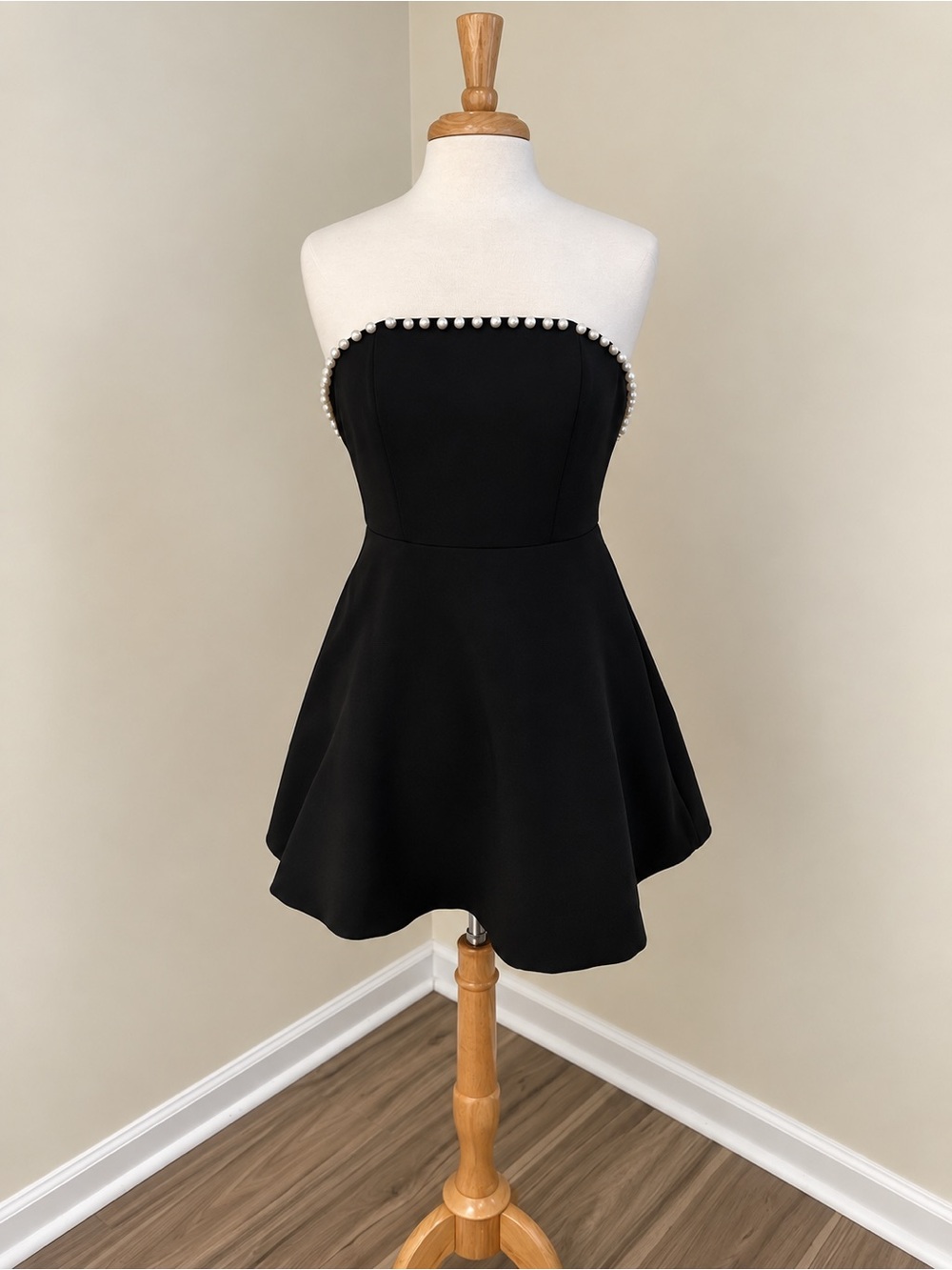 Altar’d State Strapless Black Pearl-Trim Mini Dress